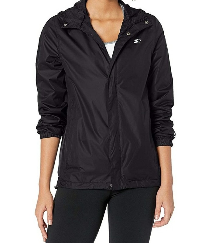 NWT WOMEN'S BLACK STARTER LIGHTWEIGHT WINDBREAKER HOODED ZIP UP JACKET SZ MED
