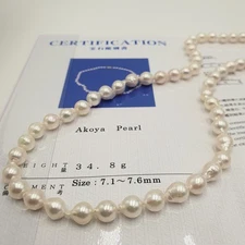 Sea water Akoya pearl necklace 7.6mm 19in with certificate of authenticity
