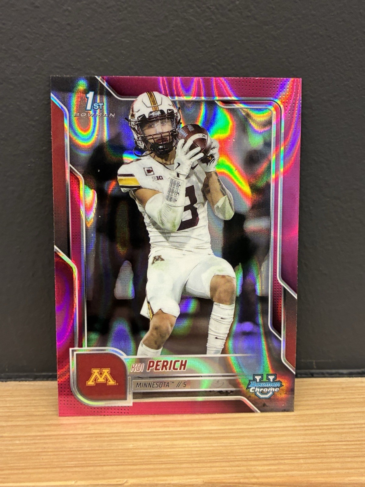 2025 Bowman University Chrome Koi Perich 116 Minnesota Pink Lava 1st Refractor