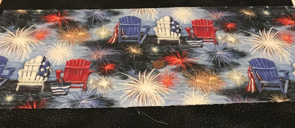 "Patriotic Chair Scene" *Red White Blue *Susan Winget * 100% Cotton* 9" x 22" - Image 2 of 4