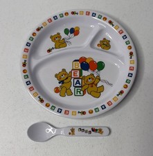 Oneida Melamine Children s Plate Spoon Set ABC Teddy Bears