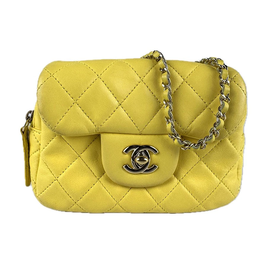 Chanel — Auth CHANEL Matelasse Chain Shoulder Bag Yellow/Gold Lambskin/Metal - z7876