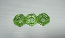 3 Vtg Glass Hexagon w/Starburst Design Open Dip Salt Cellars Green - Mint