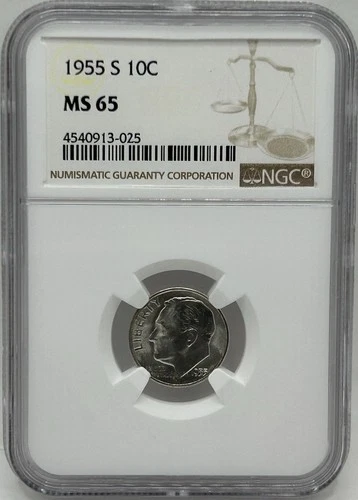 1955-S Roosevelt Silver Dime 10C - NGC MS65
