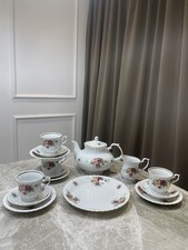 Chodziez Poland Porcelain Tea Set Roses Teapot Cups Saucers Plates Creamer