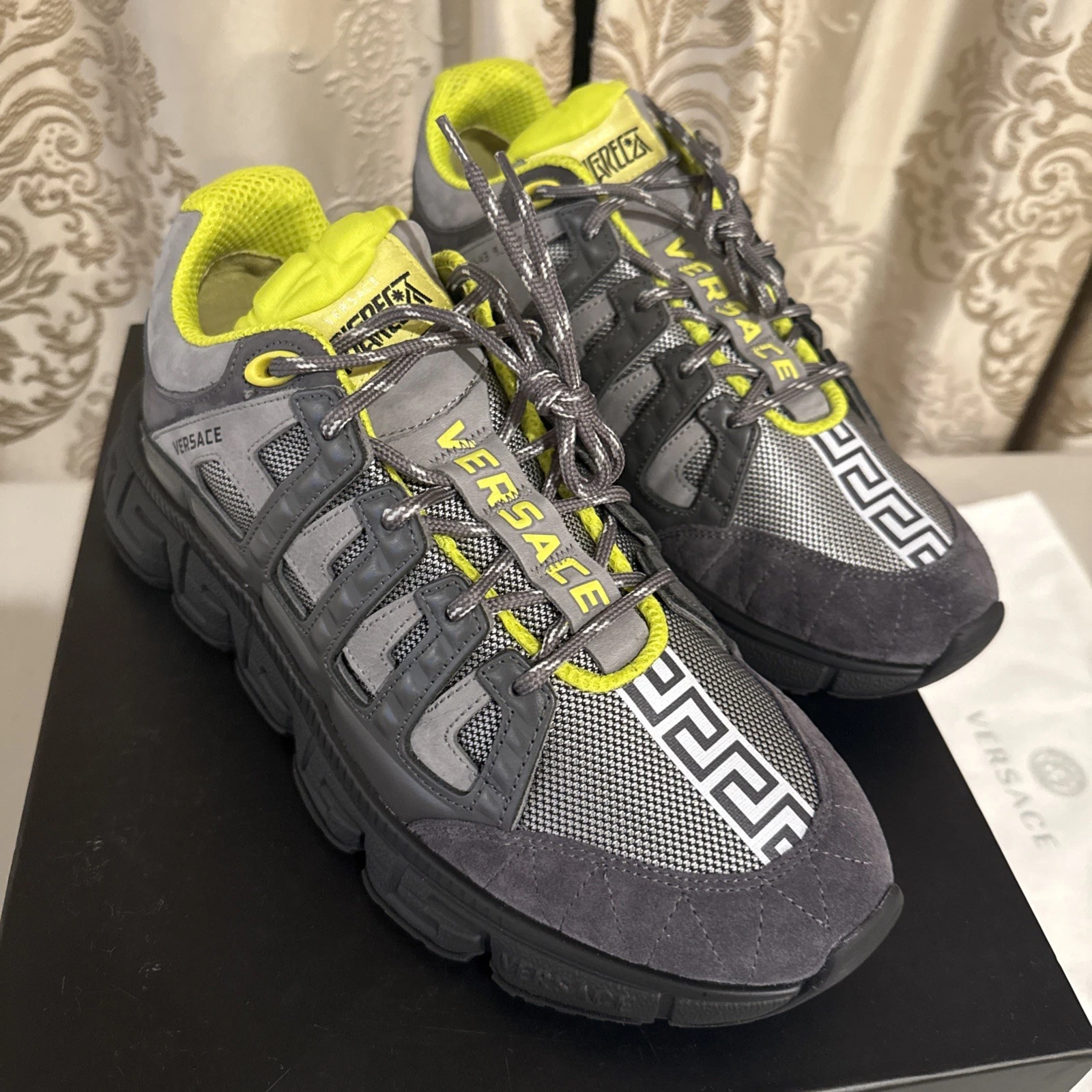 Versace — Versace Trigeca Low Top Gray/Lime Sneakers DSU8094 Men’s Size 44 / US 11 NEW NIB