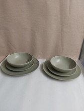 Dunelm Stoneware Dinner Set Sage Green Plates Bowls Modern Tableware Set 6