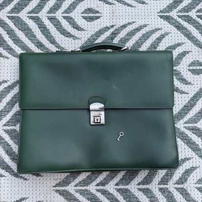 Pineider Italian Leather Briefcase Hunter Green Rare Vintage Italy 
