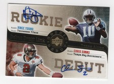 Vince Young/Chris SImms 2006 UD Rookie Debut Dual Autograph Card Auto Texas QBs. rookie card picture