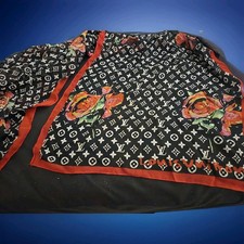 Louis Vuitton Rose Graffiti Scarf Monogram Red Black Spellout All Over Pattern