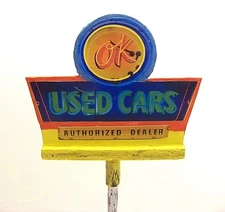 1/18, 1/24 Scale Diorama Vintage OK Used Cars 2-Sided Neon Looking Sign