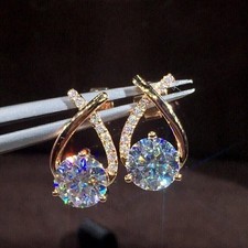 2.2Ct Round Cut Lab Created Diamond Women's Stud Earrings 14K Yellow Gold Plated