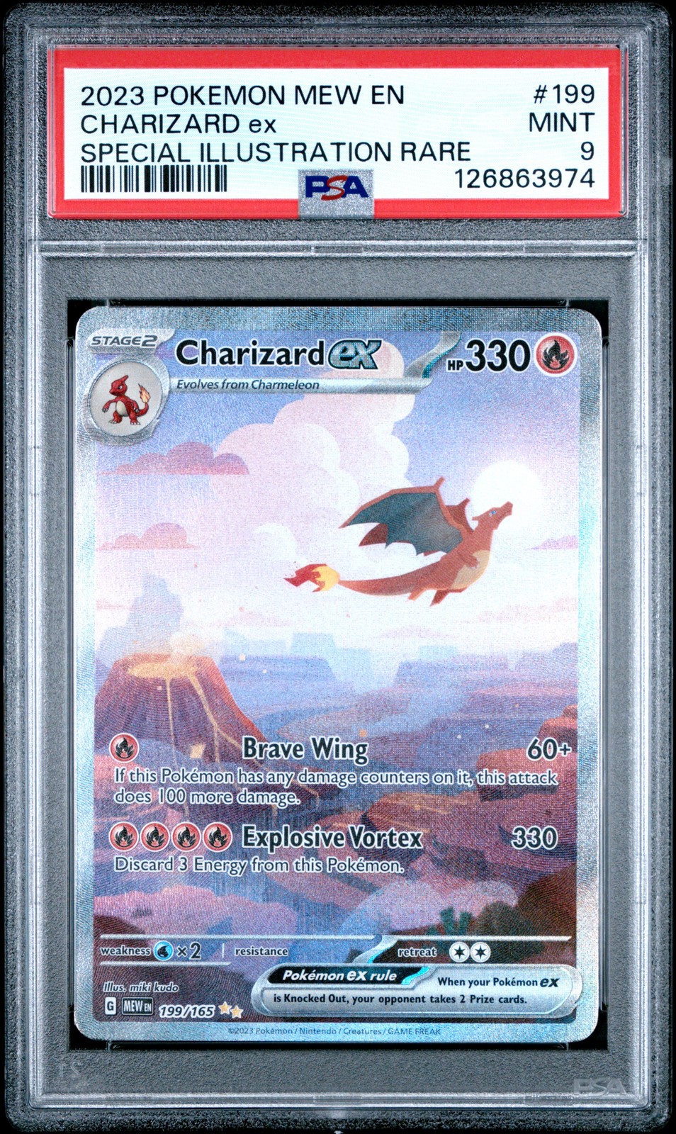 2023 POKEMON MEW EN-151 SPECIAL ILLUSTRATION RARE #199 CHARIZARD EX PSA 9