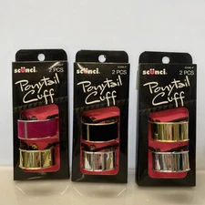Lot Of 3 - Scunci Ponytail Cuff 2 Pcs Hair Accessories Pink Gold Black Silver