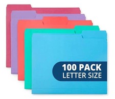 File Folders Letter Size 1/3 Cut Tabs 100 Pk Various Colors Two Tone Durable