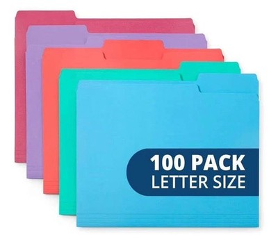 File Folders Letter Size 1/3 Cut Tabs 100 Pk Various Colors Two Tone Durable 