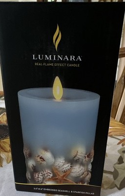 Luminara Flameless LED Wax Pillar Candle Seashell Starfish Beach White/Beige