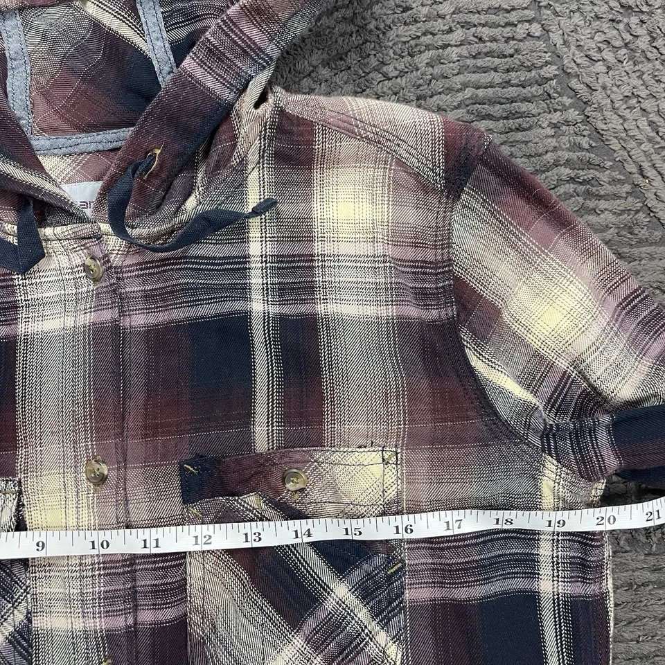 Carhartt Women's Small Plaid Flannel Hoodie Shirt Jacket Maroon Navy - Image 2 of 4
