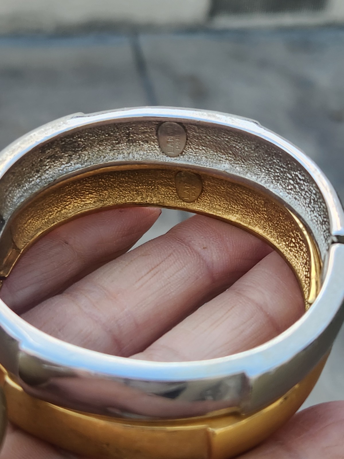 Vintage 1970s 2 Lanvin Paris signed gold And Sllver clamper bracelets And Earrin