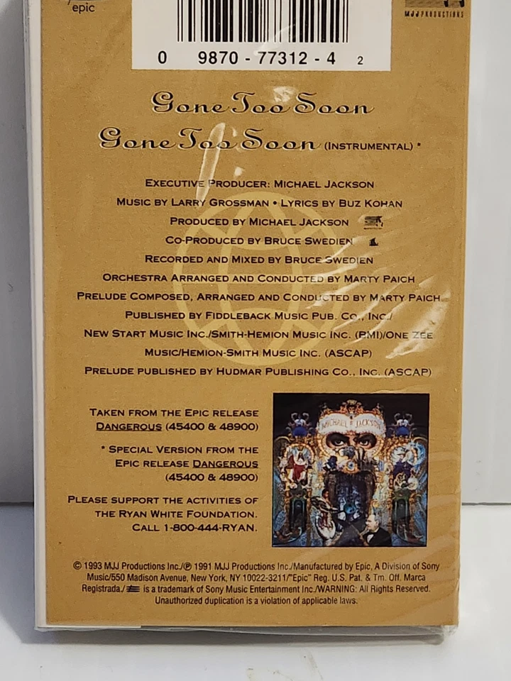 Michael Jackson Gone Too Soon Cassette Tape Factory Sealed Ryan White Foundation - Image 2 of 4