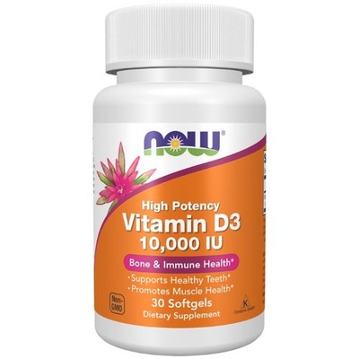 Hochwirksames Vitamin D-3 10000 IE 30 Weichkapseln Now Foods