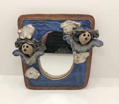Carol Kaminski Art Pottery Mirror 3D Hand-painted Two Angels Singing 7.5''