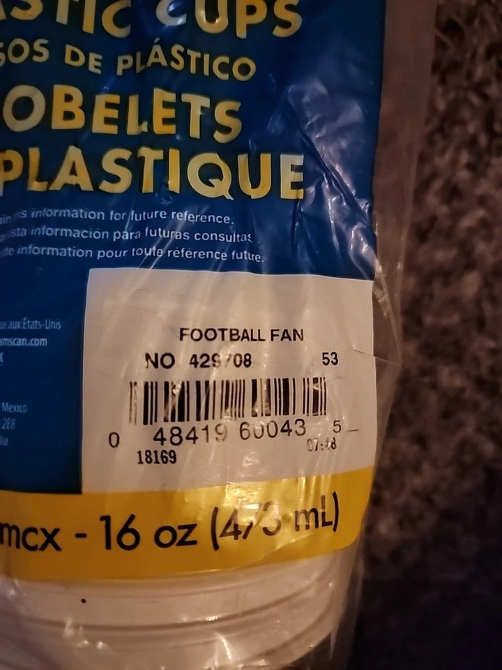 Tazas de plástico para aficionados al fútbol 8 unidades 16 oz puerta trasera fiesta deportes Super Bowl Foto 2 de 4