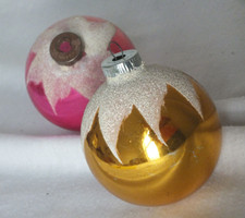 2 vintage SNOW TOP glass Christmas ornaments Shiny Brite & made in USA 2.75" dia