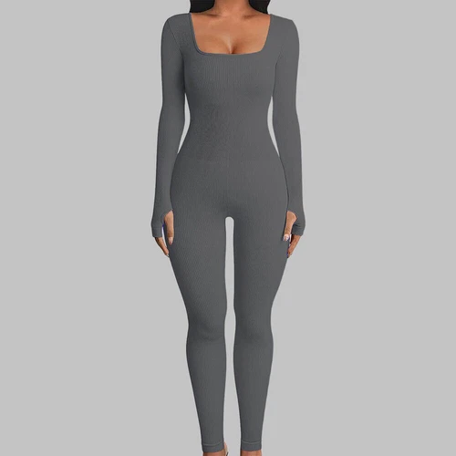 Damen Frau Jumpsuit Sport Yoga Gym Fitness Bodysuit Einteiler Overall Langarm - Bild 21 von 29