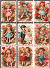  9 Vintage Valentine's Day Kids Collage Card Toppers Greeting Card Journal 300N
