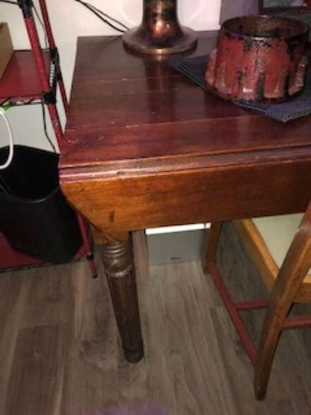 Antique Oak Drop Leaf Kitchen Table W/Steel Wheels in Vintage Shape - Image 3 of 4