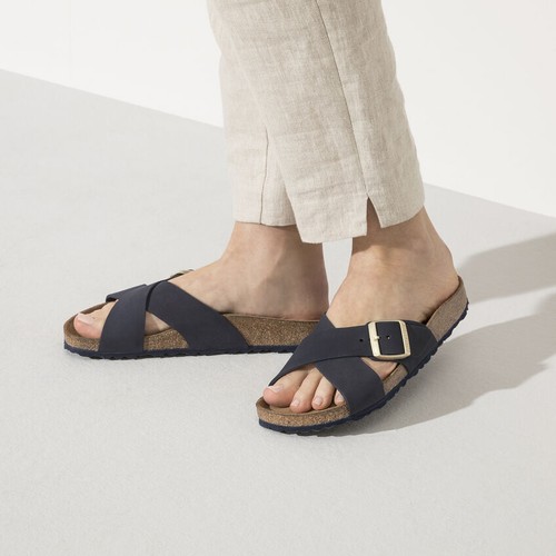 BIRKENSTOCK SIENA SOFT FOOTBED BLUE MIDNIGHT NABUK SLIPPERS | eBay