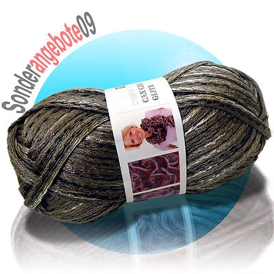 RICO DESIGN 150g CANCAN GLITZ Wolle Bändchengarn 05 grau silber schwarz Netzgarn Rüschengarn
