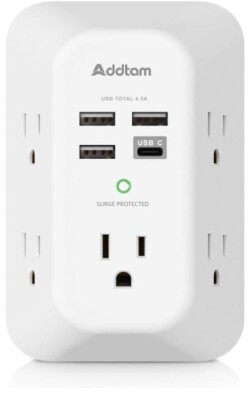 Multi Plug Outlet Surge Protector - 5 Outlet Extender with 4 USB Ports (1 USB C)