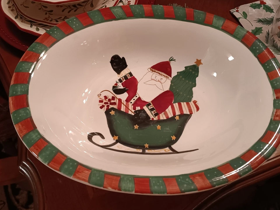 Debbie Mumm Sakura Santa en trineo ovalado tazón grande SANTA'S SPIRIT... Foto 3 de 4