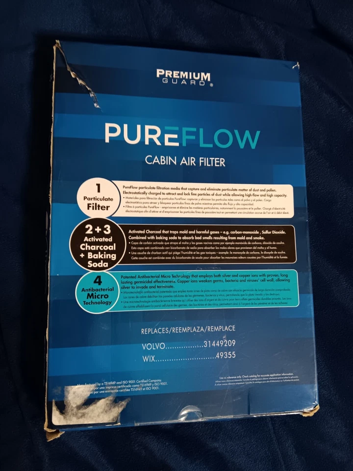 Filtro de aire de cabina Pureflow PC99472X | Se adapta a Volvo S60 Cross 2016 nuevo caja abierta Foto 2 de 4