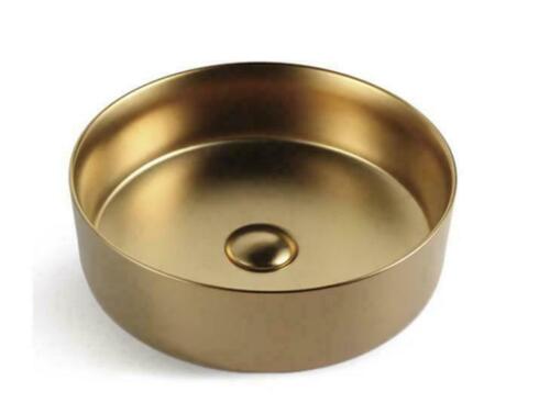 Matte Brass Gold Round 360 mm Dia on top counter basin porcelain sink electplate