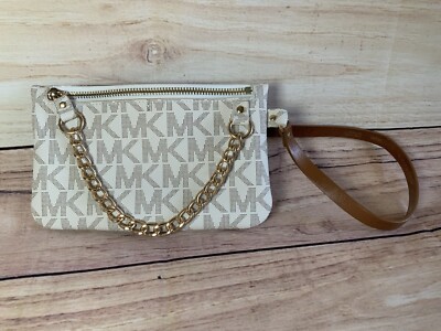 Michael Kors MK Women s Signature Belt Waist Bag Fanny Pack White /w Chain Pull