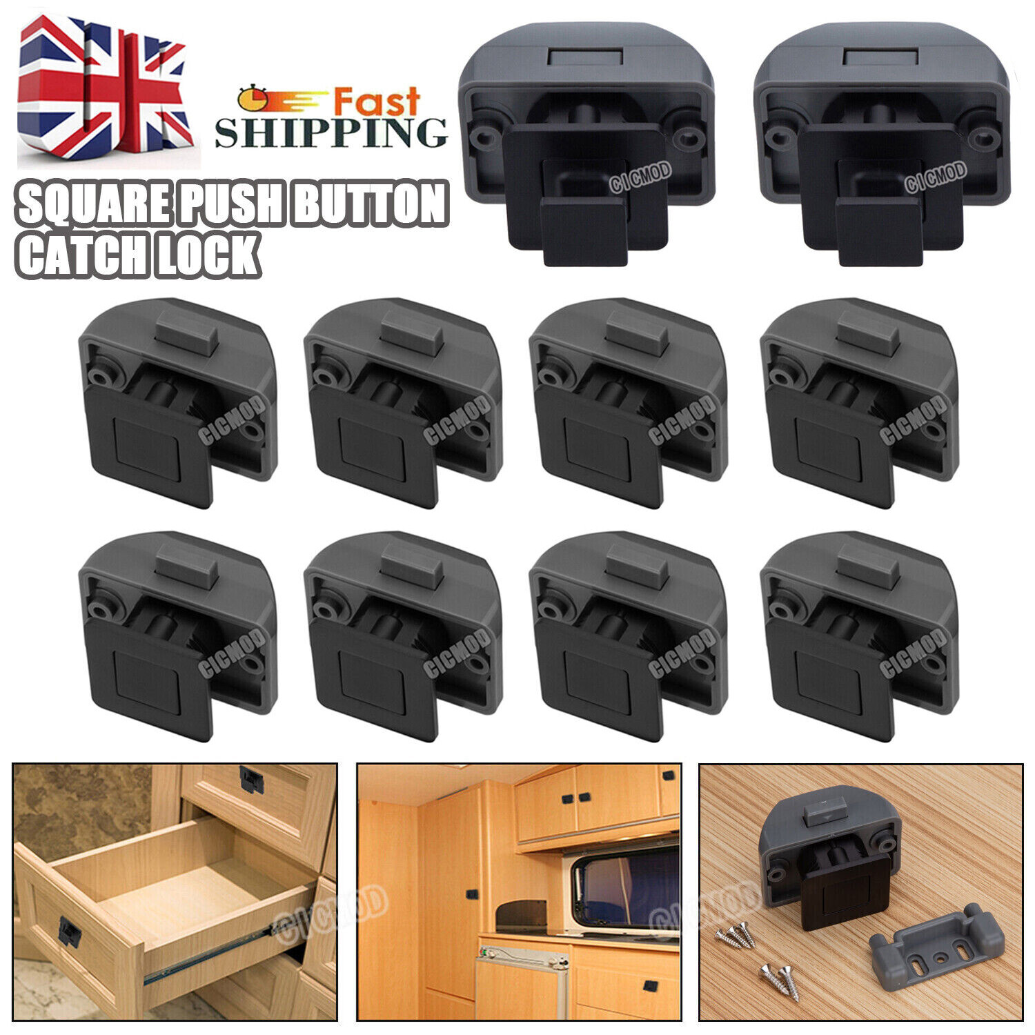 Push Button Catch Lock Latch Knob Cupboard Door Cabinet Furniture Camper Caravan