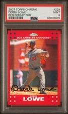 2007 Topps Chrome DEREK LOWE Dodgers RED REFRACTOR 45/99 Pop 1 Highest PSA 9