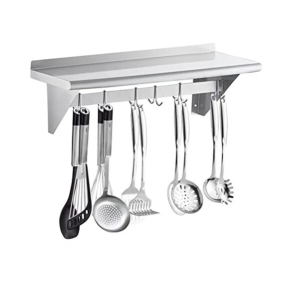 Estante para ollas de acero inoxidable montado en la pared con estante y 18 ganchos Foto 4 de 4