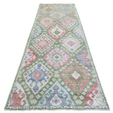 3'10" x 12' Colorful Inspired Large Elements Hand Knotted Wool Runner Rug R72891