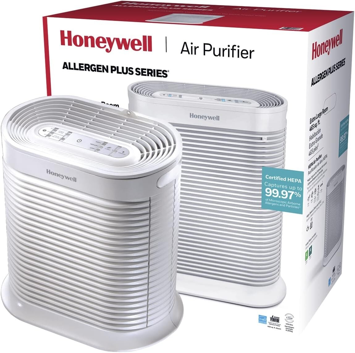 Honeywell Allergen Plus Series HEPA Air Purifier, for XL 465sqft, White