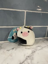 Squishmallows Connor The Cow 3.5" Plush Clip On Keychain, White  Black Cow, NEW