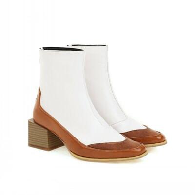 Women's Chelsea Ankle Boots Zipper Low Block Heel Shoes