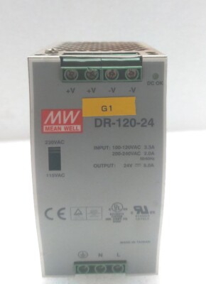 MEAN WELL DR-120-24 DIN RAIL POWER SUPPLY OUTPUT 24VDC 5A USED