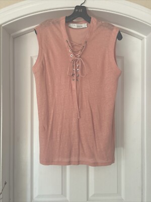 IRO Women's Linen Sleeveless Lace Up Tank Top Blouse Pink Salmon Sz M