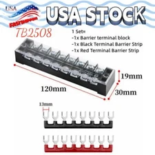 TB-2508 Dual Row 8 Position Screw Terminal Electric Barrier Strip Block 600V 25A