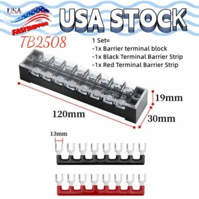 TB-2508 Dual Row 8 Position Screw Terminal Electric Barrier Strip Block 600V 25A