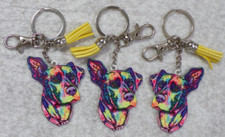 3 PUPPY DOG CANINE KEY RING CLIP ON BACKPACK CHARMS WITH YELLOW TASSELS